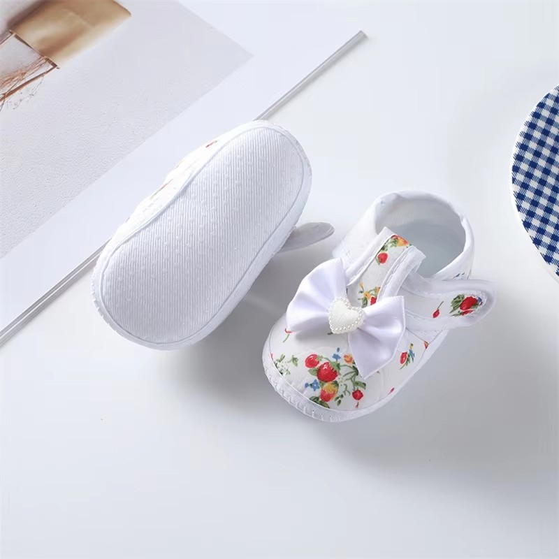 Baby Girls Flat Shoes, Soft Sole Bowknot Flower Print Non-slip Indoor Outdoor Toddler Shoes 0-12M