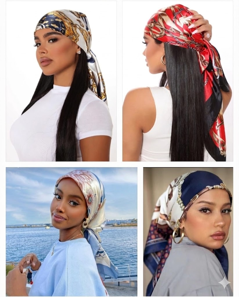 Women's Satin Silk-Feel Headscarves - Elegant Patterned Hair Wrap & Fashion Accessory