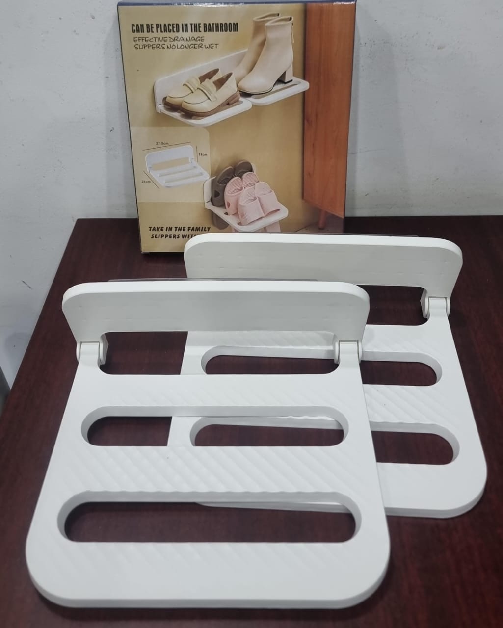 Wall Mounted Folding Slipper Rack - Punch-Free Bathroom Shoe Organizer - Space Saving Drainage Shoe Holder for Home, Bathroom & Bedroom - Durable Multi-Pair Storage Rack