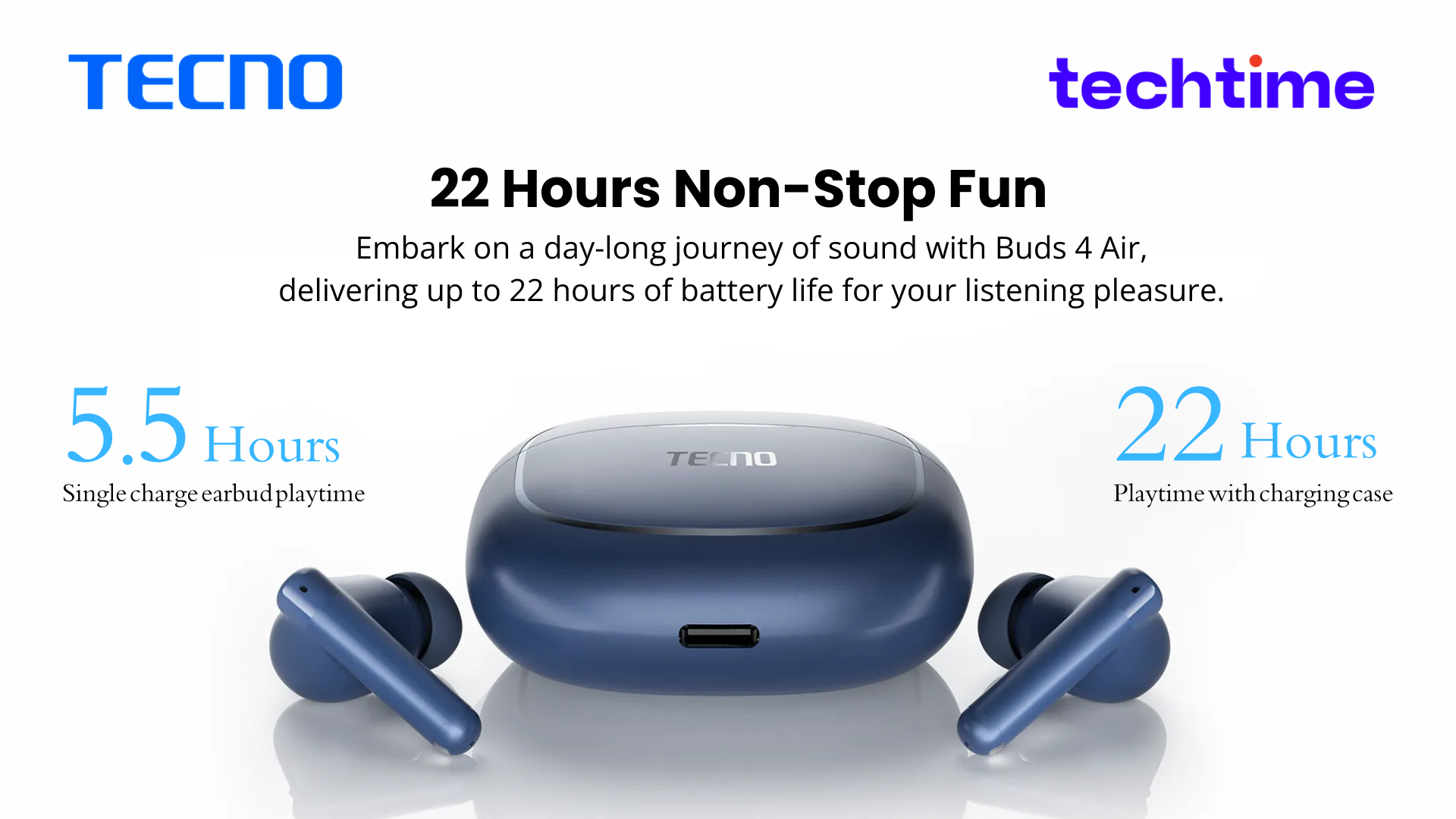Tecno BUDS 4: ANC(Active Noise Cancellation) Immersive Sound 28 Hours Non-Stop Fun Bluetooth Earbuds