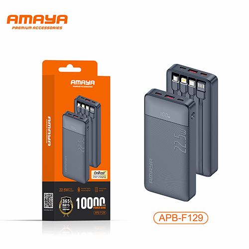 Amaya 10,000mAh Onifast Smart 22.5Watts Fast Charging Power Bank with 4 Built In Cables - APB-F129