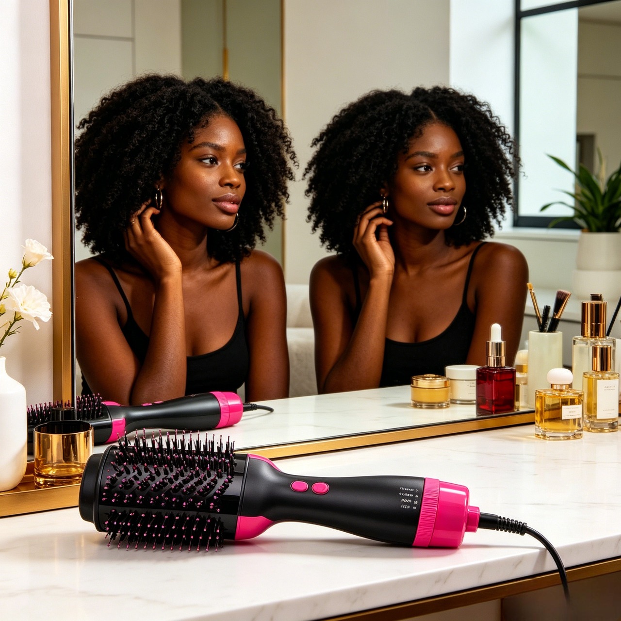 One-Step Hair Dryer & Volumizer Styler - 3-in-1 Hot Air Brush & Straightener Curler - Ionic Salon Hair Dryer Comb for All Hair Types