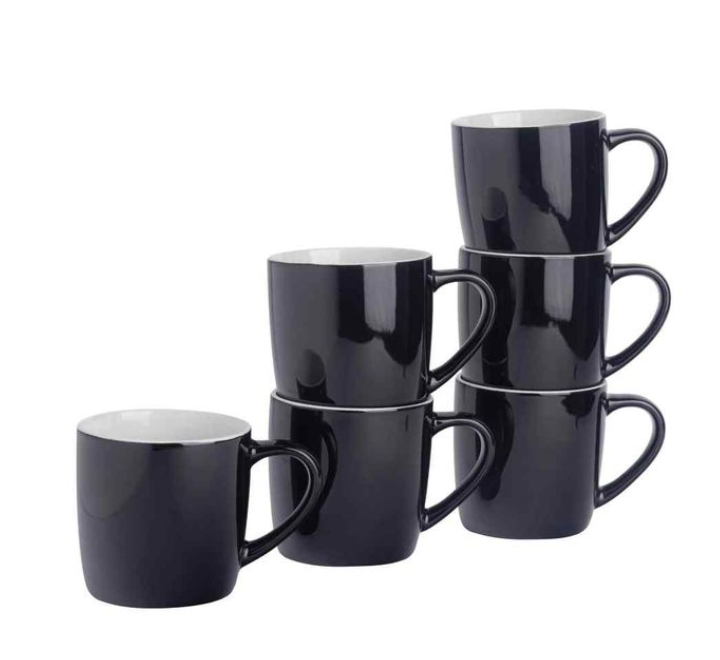 Happy Home A003-8 Set of 6 Colored Ceramic Cups -Black.