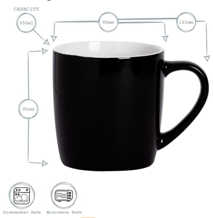 Happy Home A003-8 Set of 6 Colored Ceramic Cups -Black.