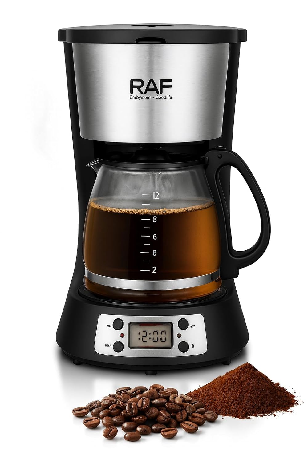 RAF Coffee Maker, Drip Coffee Machine with 1.5L Water Reservoir & Glass Carafe, Programmable Digital Timer, Auto-Drip & One-Touch Operation for Home & Office,1000W