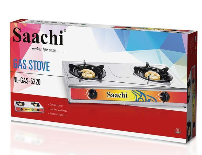 Saachi Double Burner Gas Stove NL-GAS-5220-ST With Automatic Ignition - Silver