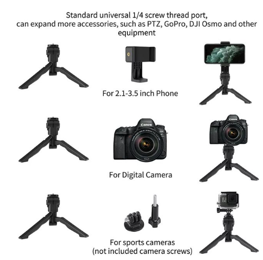 RichRipple 2-in-1 Portable Mini Tripod & Handheld Pistol Grip Stabilizer with Universal Phone Holder