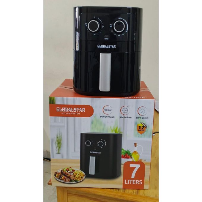 Global Star 7 L / 7 Liters Hot Air Fryer, With Preheating And Keeping Warm, Without Oil And Fat, Non-Stick Basket - Black