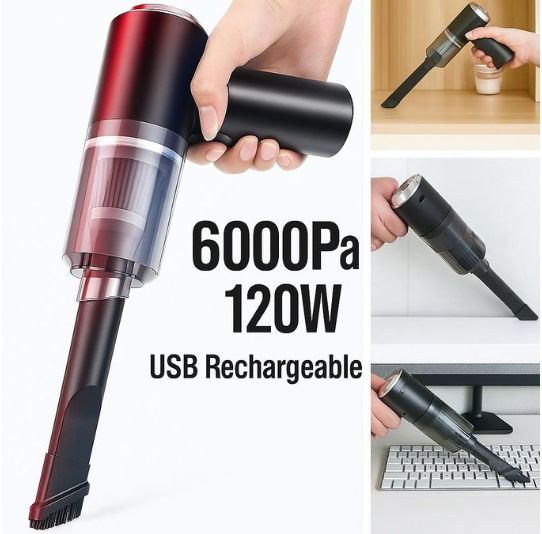 TIMBUTUS Portable Mini Car Vacuum Cleaner, Cordless Handheld Rechargeable Vacuum Cleaner 120w