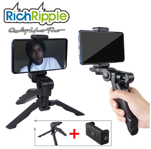 RichRipple 2-in-1 Portable Mini Tripod & Handheld Pistol Grip Stabilizer with Universal Phone Holder