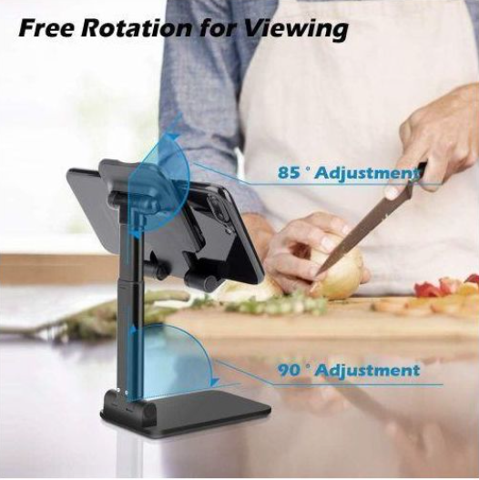 Cell Phone Stand Height and Angle Adjustable, Stable Base Fully Protective Anti-slip Silicone Pad- Black
