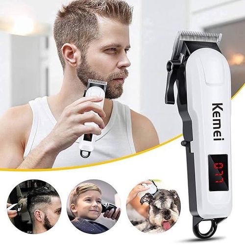 Kemei Professional Rechargeable Hair Clipper – Cordless Electric Haircut Machine With LCD Display.