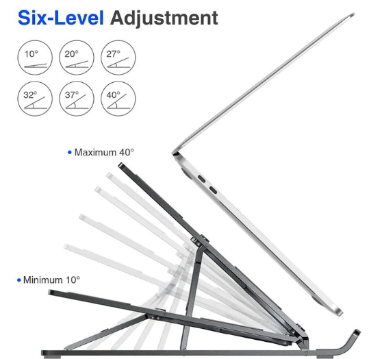 RichRipple Aluminum Portable Laptop Stand - 6-Level Adjustable & Foldable