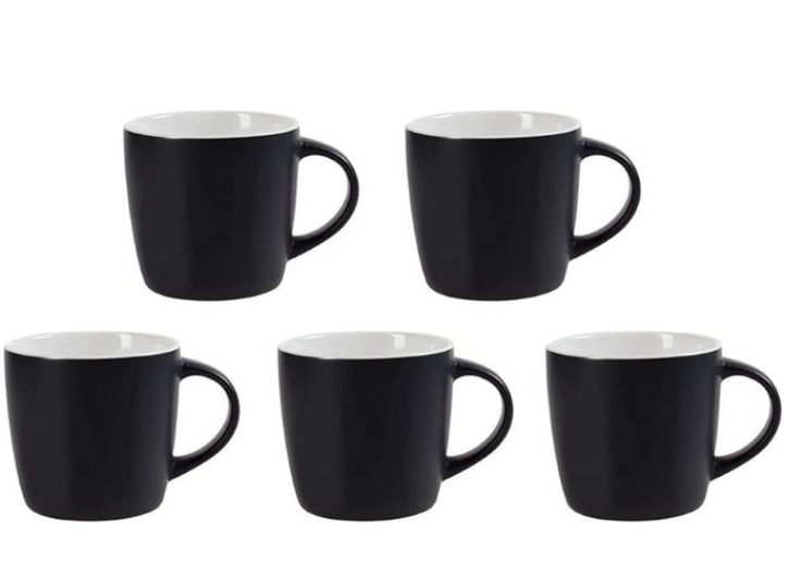 Happy Home A003-8 Set of 6 Colored Ceramic Cups -Black.