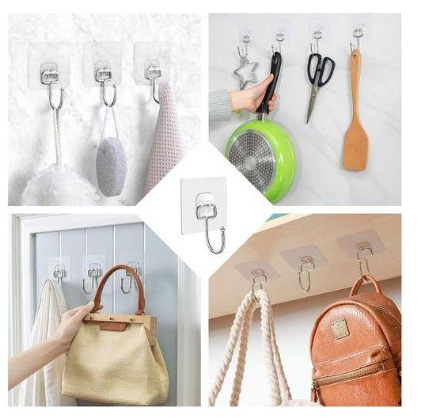 Adhesive Wall Hooks - Self-Adhesive Hooks Removable Waterproof Hooks (10 Pack)