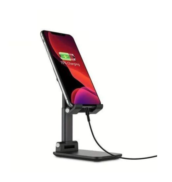 Cell Phone Stand Height and Angle Adjustable, Stable Base Fully Protective Anti-slip Silicone Pad- Black