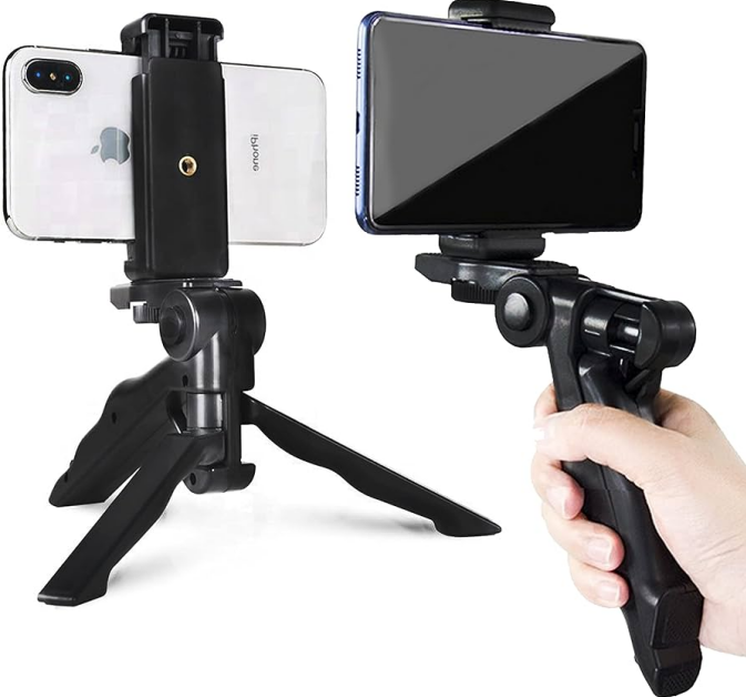 RichRipple 2-in-1 Portable Mini Tripod & Handheld Pistol Grip Stabilizer with Universal Phone Holder