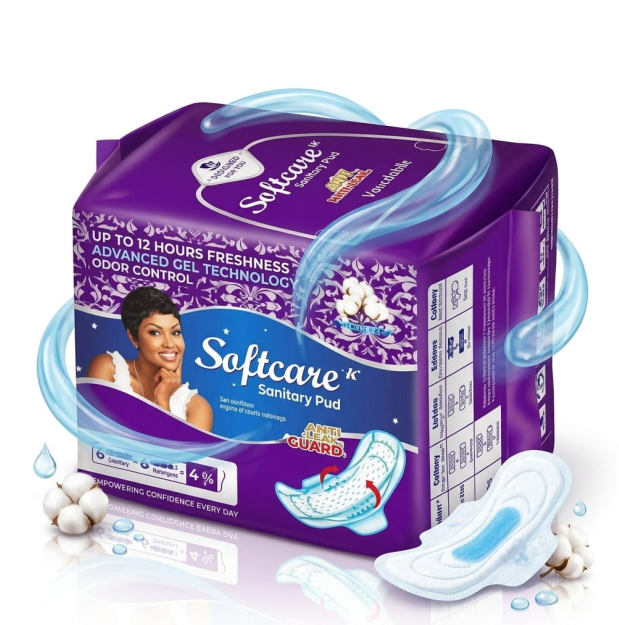 Softcare Cotton Feel Sanitary pads- Regular Size, 8 sanitary towels + 2 Free Panty Liners (Anti-Rash & Leak-Proof)