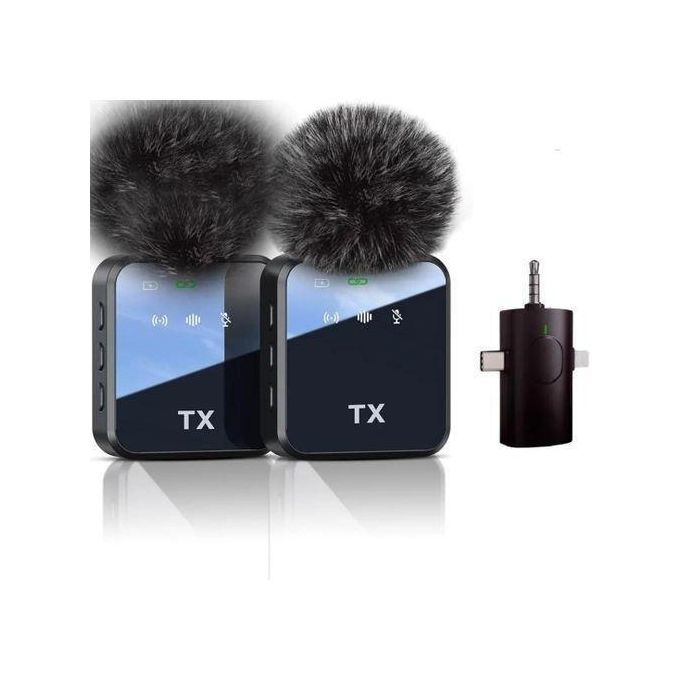 Generix F11-2 3 In 1 Wireless Microphone, Noise Cancellation Wireless Mic For Youtubers, Video Recording, Facebook, Compatible With Type-C Android/iPhone/Cameras/Laptop (Dual 2X