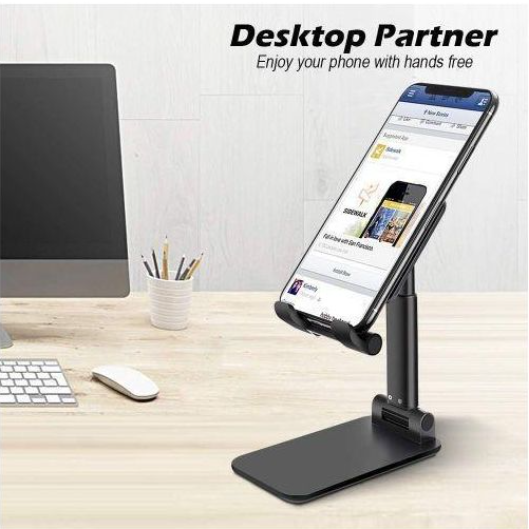 Cell Phone Stand Height and Angle Adjustable, Stable Base Fully Protective Anti-slip Silicone Pad- Black