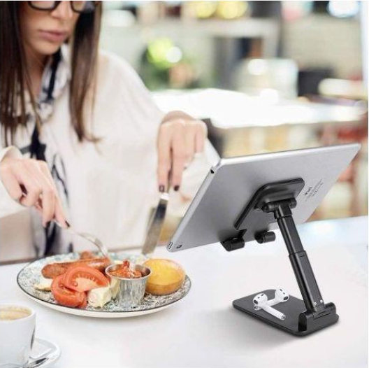 Cell Phone Stand Height and Angle Adjustable, Stable Base Fully Protective Anti-slip Silicone Pad- Black