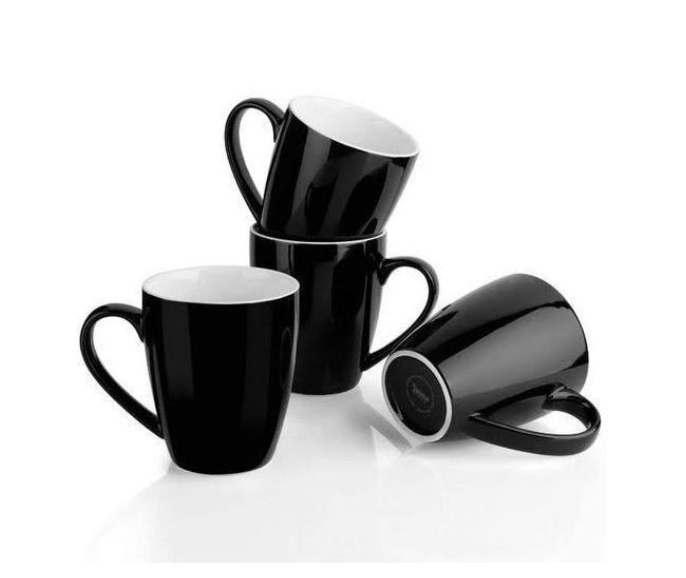 Happy Home A003-8 Set of 6 Colored Ceramic Cups -Black.