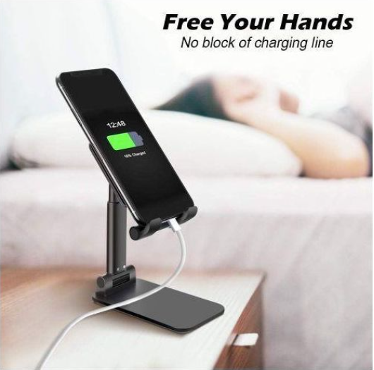 Cell Phone Stand Height and Angle Adjustable, Stable Base Fully Protective Anti-slip Silicone Pad- Black