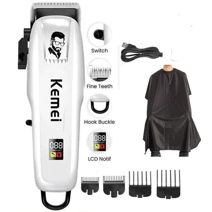 Kemei Professional Rechargeable Hair Clipper – Cordless Electric Haircut Machine With LCD Display.