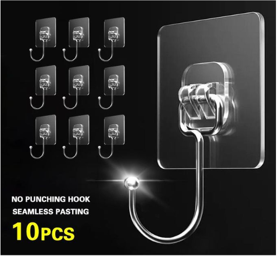Adhesive Wall Hooks - Self-Adhesive Hooks Removable Waterproof Hooks (10 Pack)