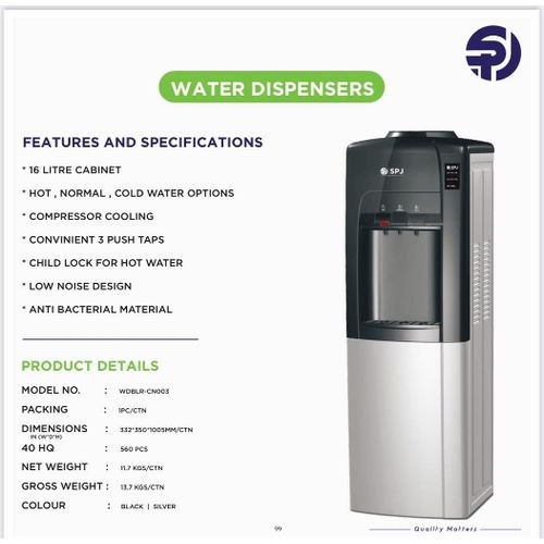 SPJ Hot And Cold Water Dispenser 3taps With A Refrigerator - Black & Silver