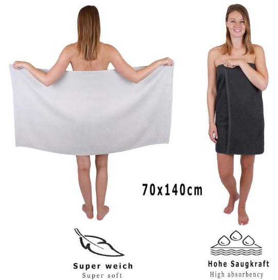 8-piece microfiber towel set. Includes 2 bath towels, 2 hand towels, and 4 face towels/ washcloths.