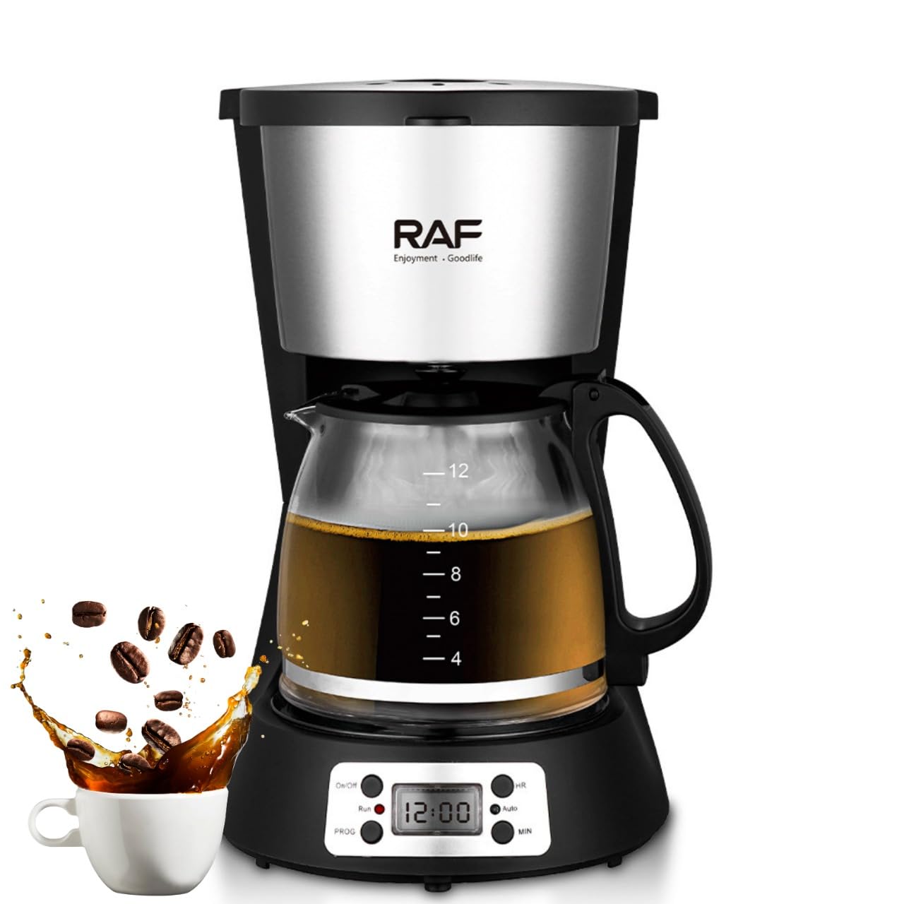 RAF Coffee Maker, Drip Coffee Machine with 1.5L Water Reservoir & Glass Carafe, Programmable Digital Timer, Auto-Drip & One-Touch Operation for Home & Office,1000W