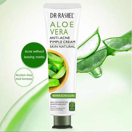 DR Rashel Aloe Vera Anti-Acne Pimple Cream 30g is an acne treatment product that uses the anti-inflammatory and healing properties of aloe vera to soothe skin, control breakouts, and fade acne scars.
