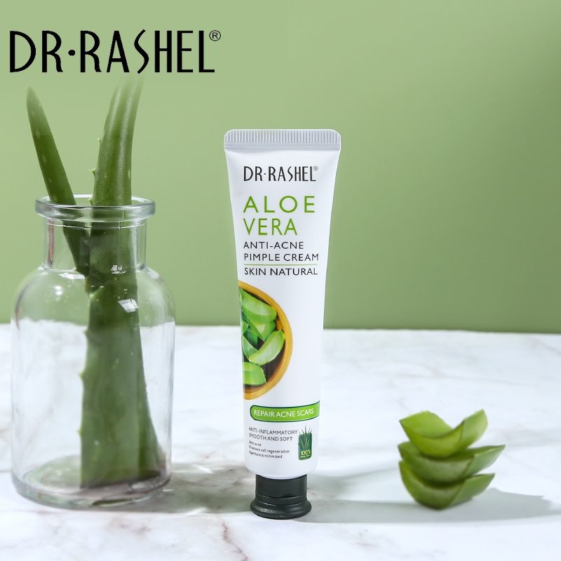 DR Rashel Aloe Vera Anti-Acne Pimple Cream 30g is an acne treatment product that uses the anti-inflammatory and healing properties of aloe vera to soothe skin, control breakouts, and fade acne scars.