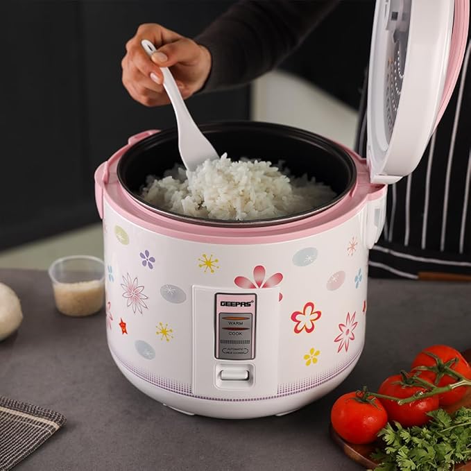Geepas 3.2L Automatic Rice Cooker & Steamer – GRC35023 – Non-Stick Pot, Keep Warm Function, Energy Efficient for Home Kitchens