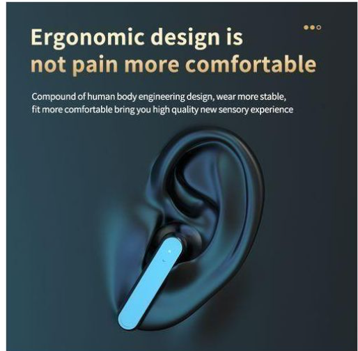 Wireless Bluetooth 5.2 Earphone Touch LED Stereo Audio, Ergonomically designed for a more comfortable fit on the auricle.