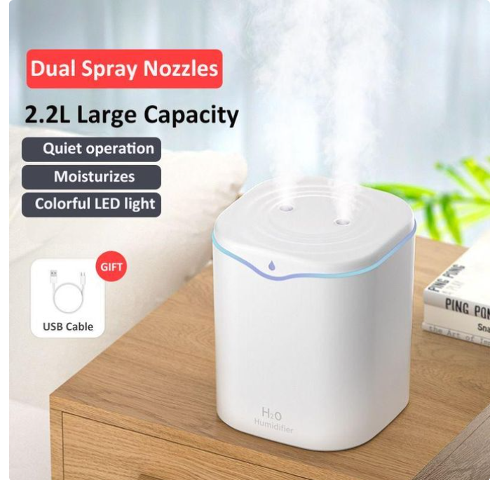 Mythco 2L Cool Mist Humidifier Dual Spray Nozzles For Home,Office, With Dual Spray Ports: Provides continuous or intermittent mist for enhanced hydration. 2L Capacity: Long-lasting mist .