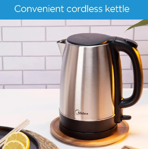 Midea 1.7L Professional Electric Kettle – High-Speed 2200W Rapid Boil, Brushed 304 Stainless Steel Finish with Auto Shut-Off & Boil-Dry Protection (Model: MK17S32A2)