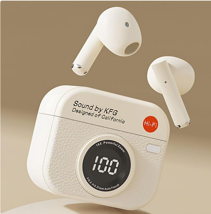 GtyGo Wireless Headphones Bluetooth 5.4 Earphones Sport Earbuds Headset LED Display orange Camera shape