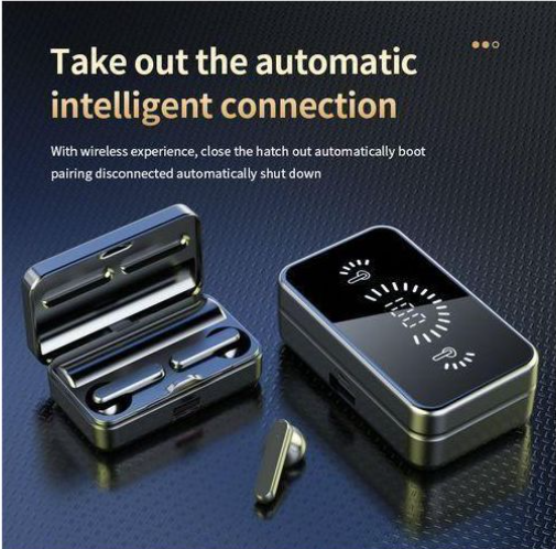 Wireless Bluetooth 5.2 Earphone Touch LED Stereo Audio, Ergonomically designed for a more comfortable fit on the auricle.