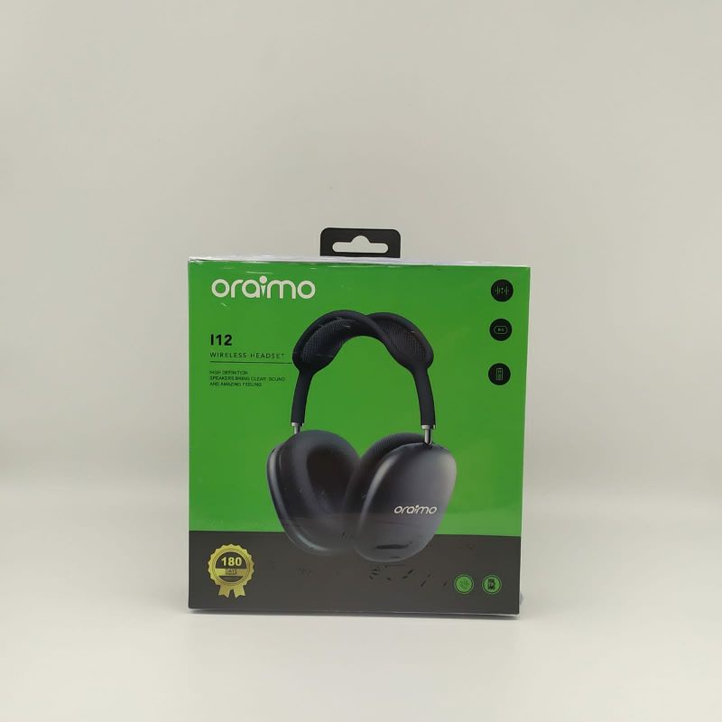 Oraimo i12 Wireless Bluetooth Headset – High Bass Over-Ear Headphones with HD Mic, TF Card Slot, FM Radio & Long Battery Life – Premium Edition