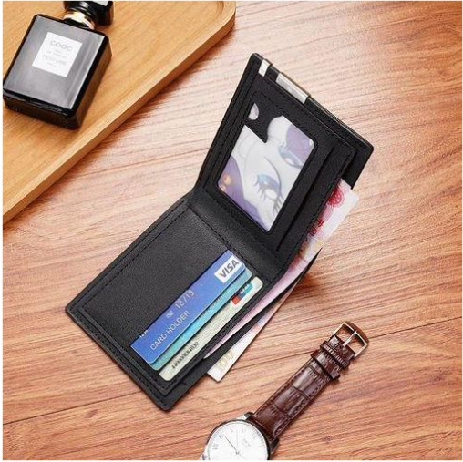 STY Men Short Wallets Business Billfold Horizontal Wallet Credit Card Holder-Black This men's wallet is made of PU synthetic leather, a synthetic material that is highly wear-resistant and durable