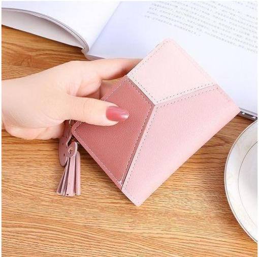 Mode Women's Wallet PU Leather Short Zipper Simple Fashion Purse - PinkShort wallet with splicing design features 5 card holders, 1 photo holder and 1 note compartment, which is quite a large capacity