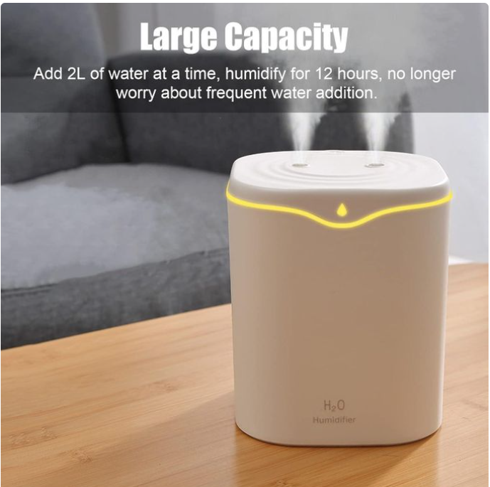 Mythco 2L Cool Mist Humidifier Dual Spray Nozzles For Home,Office, With Dual Spray Ports: Provides continuous or intermittent mist for enhanced hydration. 2L Capacity: Long-lasting mist .