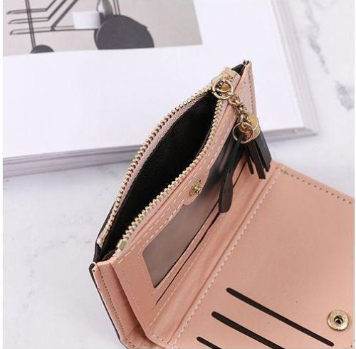 Mode Women's Wallet PU Leather Short Zipper Simple Fashion Purse - PinkShort wallet with splicing design features 5 card holders, 1 photo holder and 1 note compartment, which is quite a large capacity