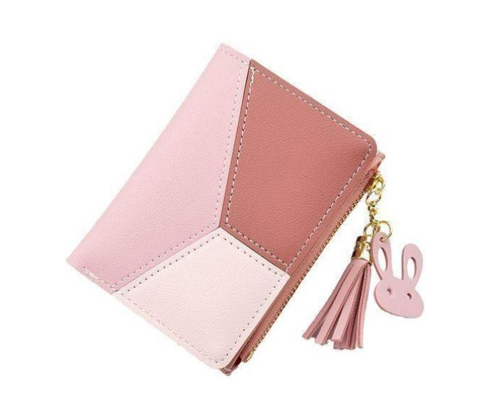 Mode Women's Wallet PU Leather Short Zipper Simple Fashion Purse - PinkShort wallet with splicing design features 5 card holders, 1 photo holder and 1 note compartment, which is quite a large capacity