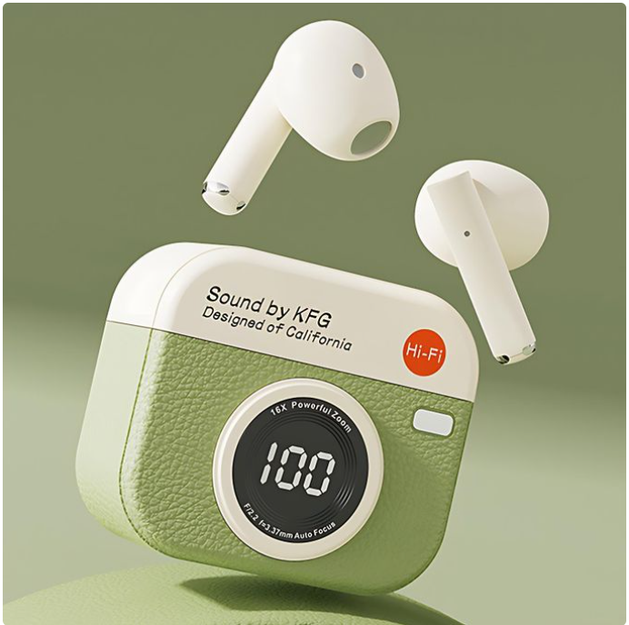 GtyGo Wireless Headphones Bluetooth 5.4 Earphones Sport Earbuds Headset LED Display orange Camera shape