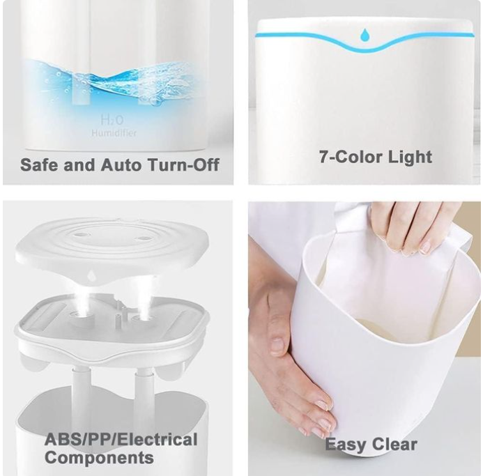 Mythco 2L Cool Mist Humidifier Dual Spray Nozzles For Home,Office, With Dual Spray Ports: Provides continuous or intermittent mist for enhanced hydration. 2L Capacity: Long-lasting mist .