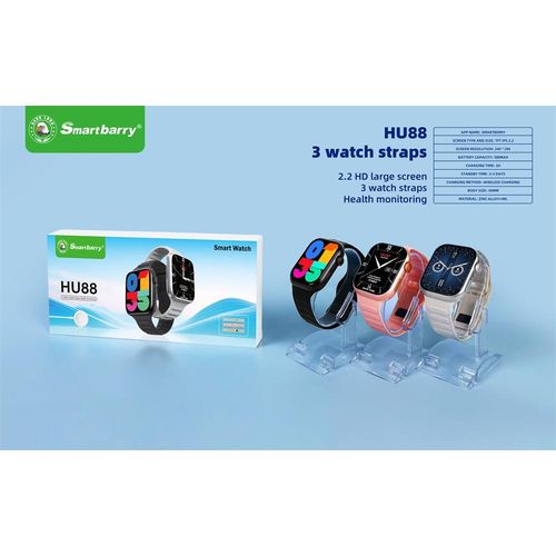 HU-88 SmartBarry Series 10 Smartwatch - 2.2" HD Infinity Display, Wireless Charging, Bluetooth Calling, Heart Rate & SpO2 Health Monitor, Sports Fitness Tracker with Triple Interchangeable Straps