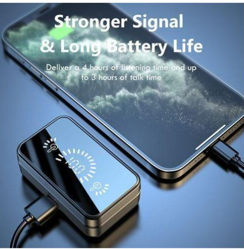 Wireless Bluetooth 5.2 Earphone Touch LED Stereo Audio, Ergonomically designed for a more comfortable fit on the auricle.